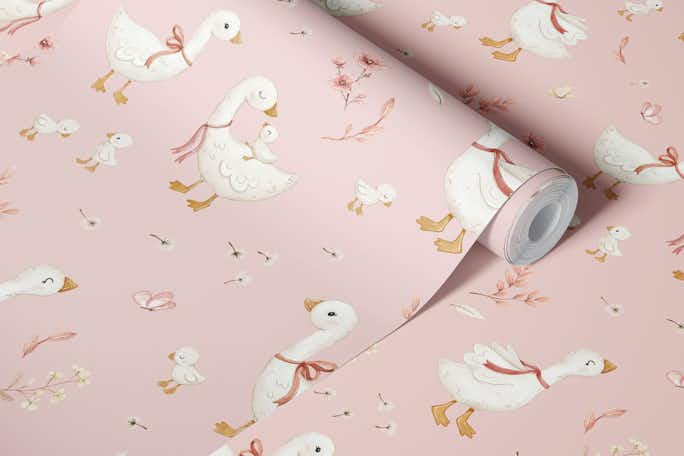 Petal Geese - powder pinkwallpaper roll