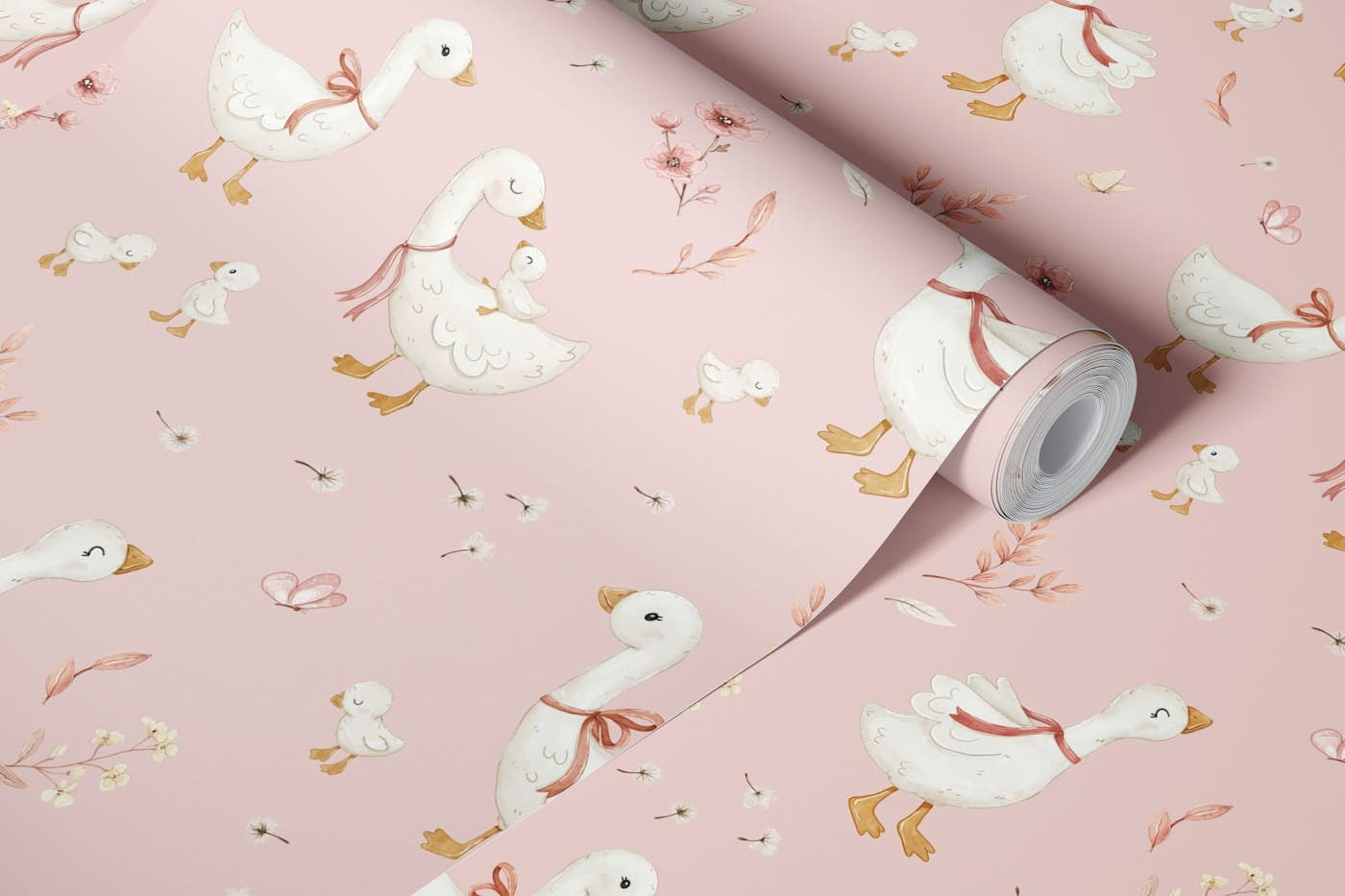 Petal Geese - powder pink wallpaper roll