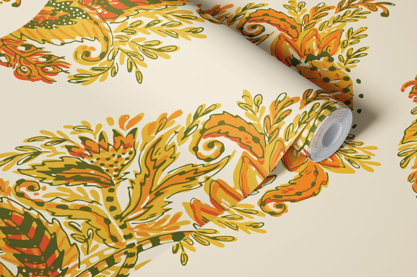 Sunflower paisley (LARGE SCALE) wallpaper roll