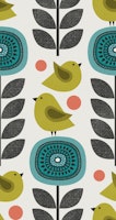 retro flowers and birds - teal, green tapety