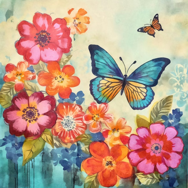 Multicolor Flower And Butterfly Garden