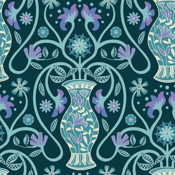Hellena Mediterranean Greek Vase Floral Aqua