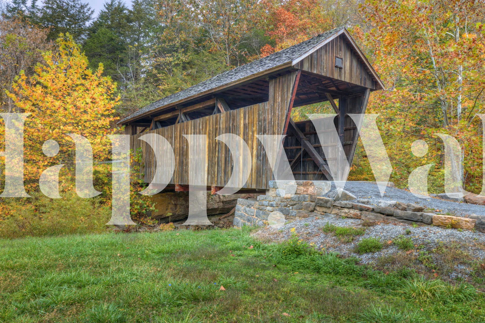 Indian Creek Covered Bridge wallpaper in a room