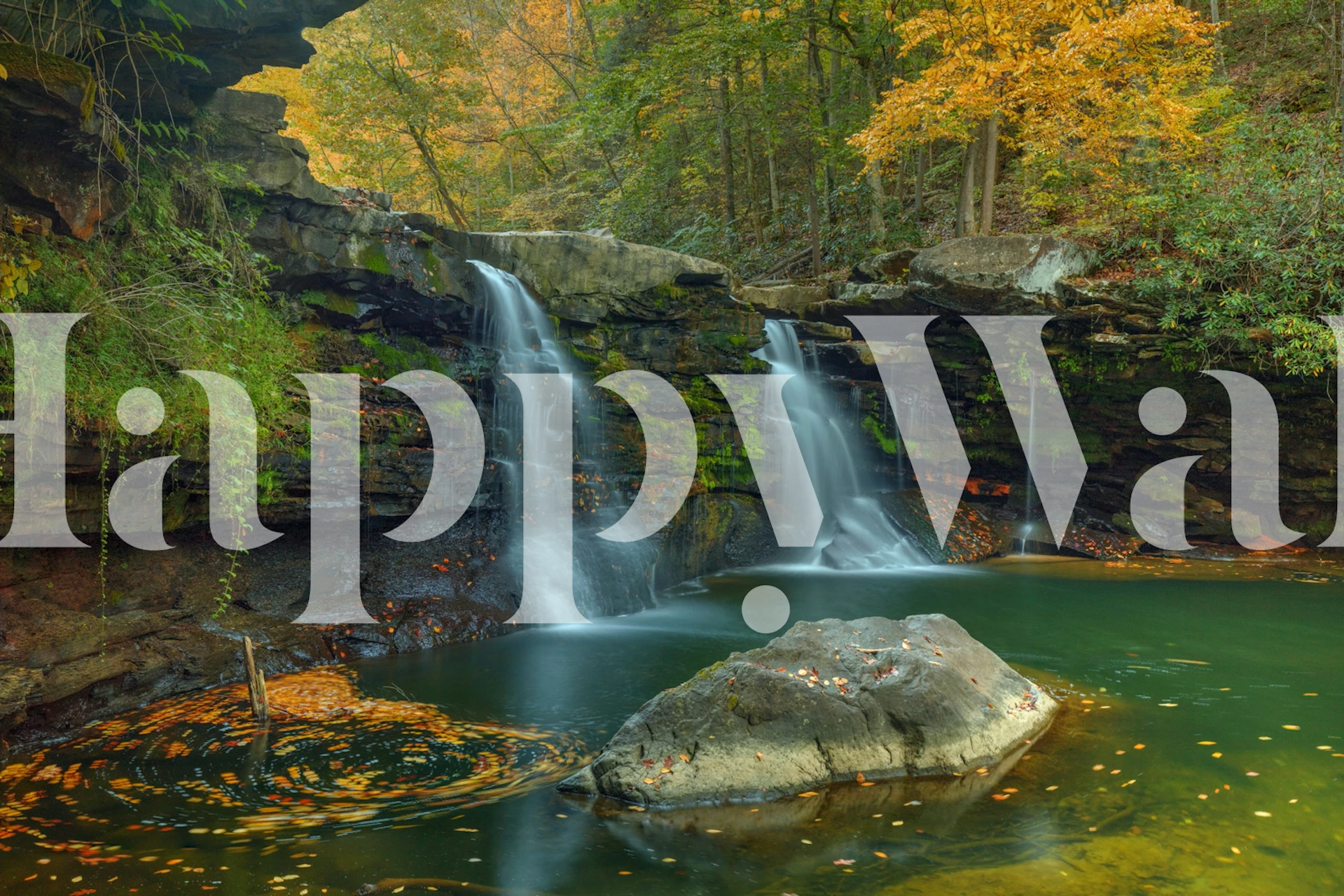 Murale tranquille de Mill Creek Falls avec des feuilles d'automne et de l'eau en cascade