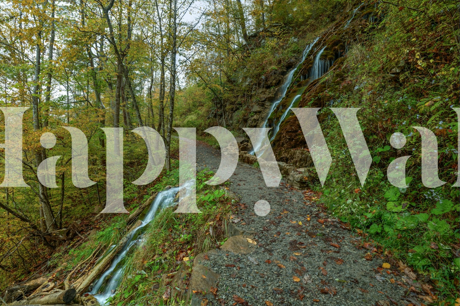 Papier peint d'un chemin Passing Between Waterfalls