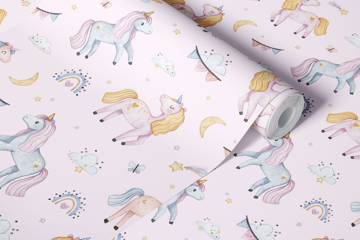 Enchanted Unicorns - pink wallpaper roll