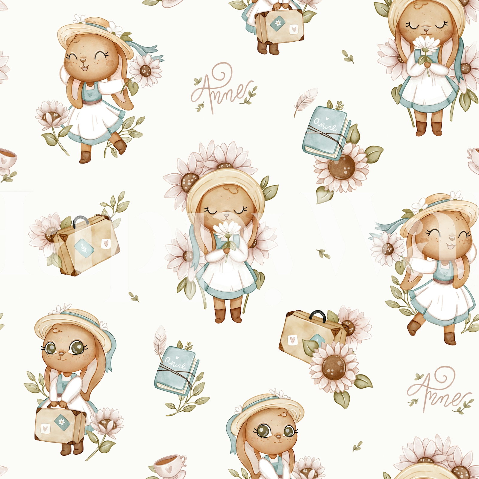 Bunny Anne - White Wallpaper | Happywall