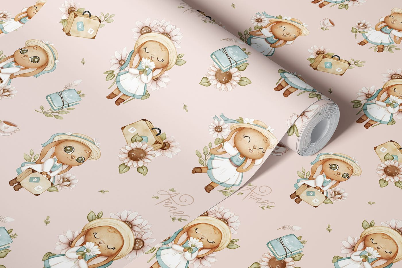 Bunny Anne - pink wallpaper roll