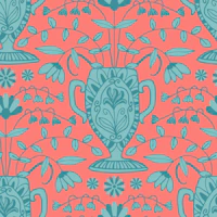 Amphora Mediterranean Floral Botanical Coral wallpaper
