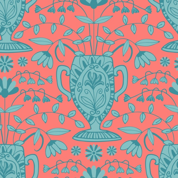 Amphora Mediterranean Floral Botanical Coral