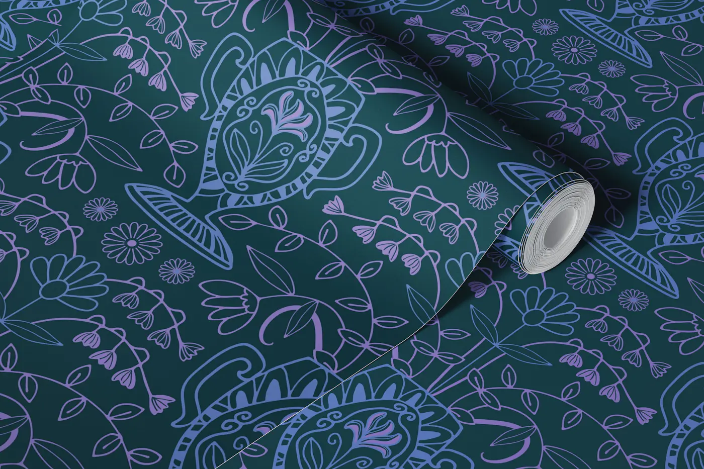 Amphora Mediterranean Floral Botanical Blue wallpaper roll