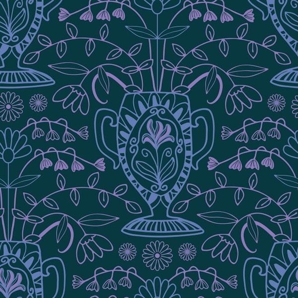 Amphora Mediterranean Floral Botanical Blue