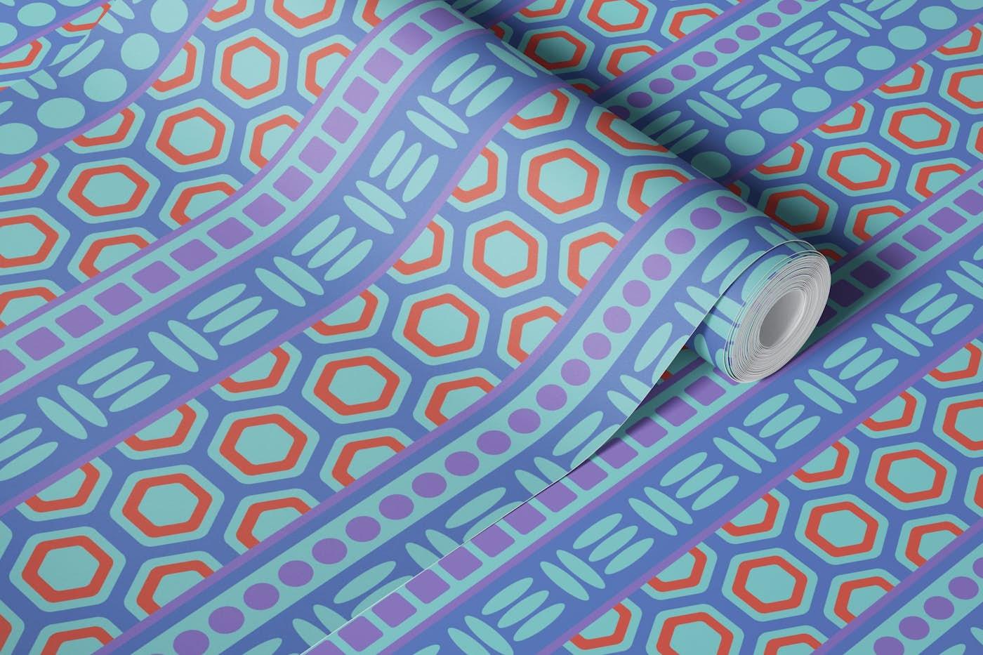 BYZANTIUM Mediterranean Geometric Purple Blue wallpaper roll