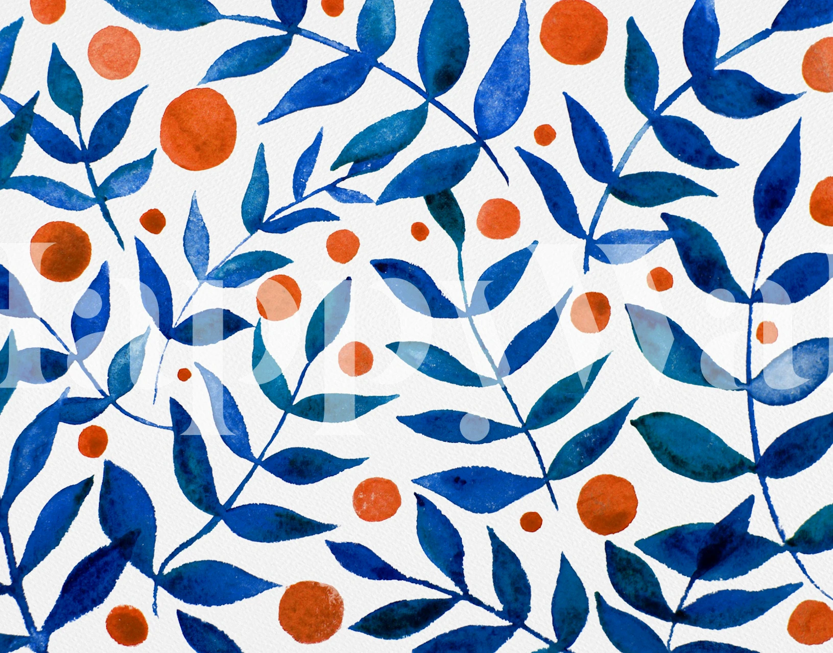 Blue and orange branches and berries tapet
