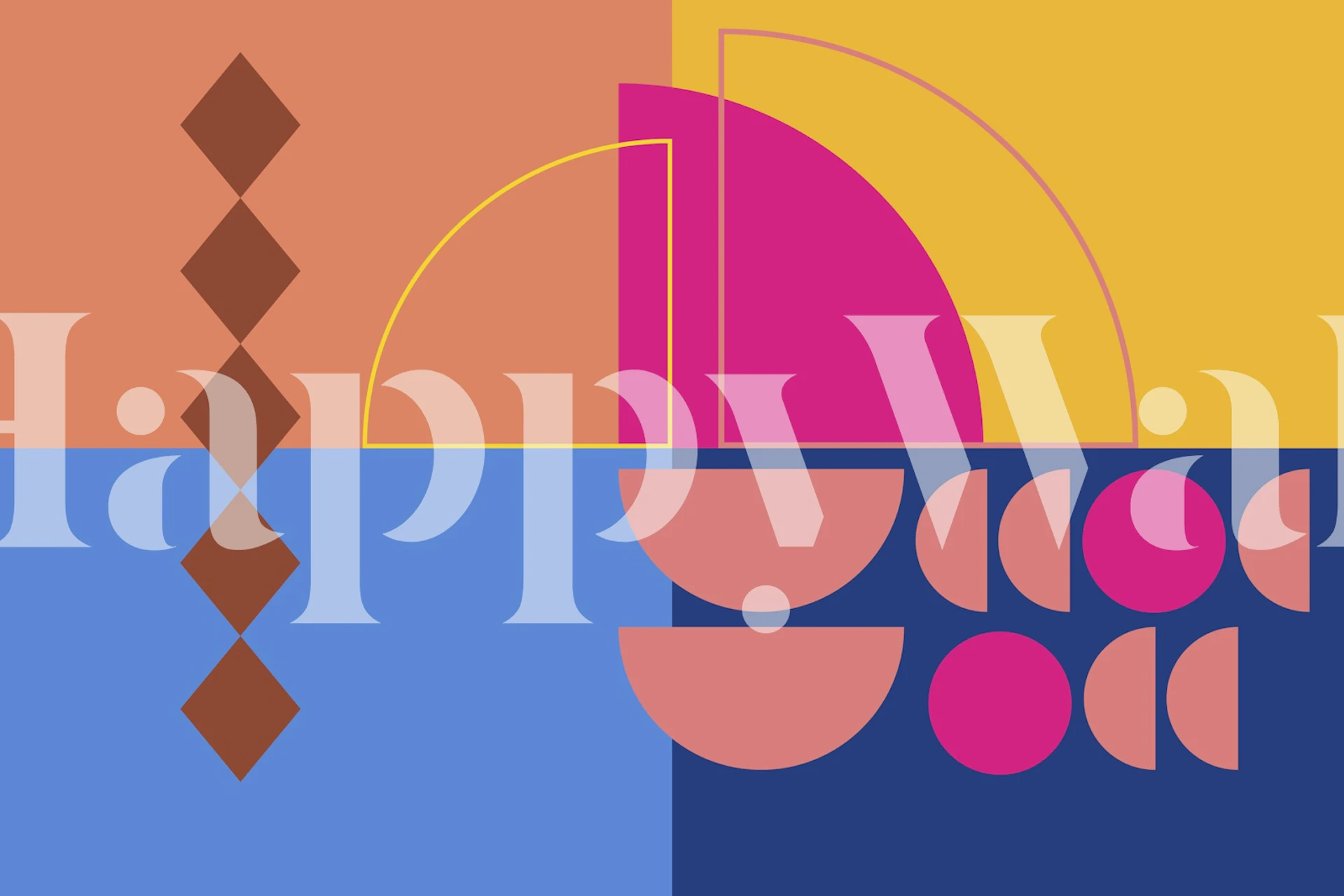 Colorful geometric shapes in pink, blue and yellow wallpaper