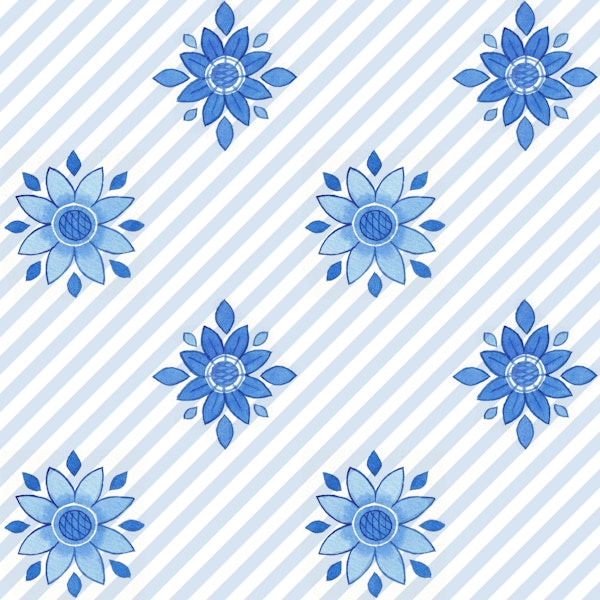 Diagonal stripes with blue florals
