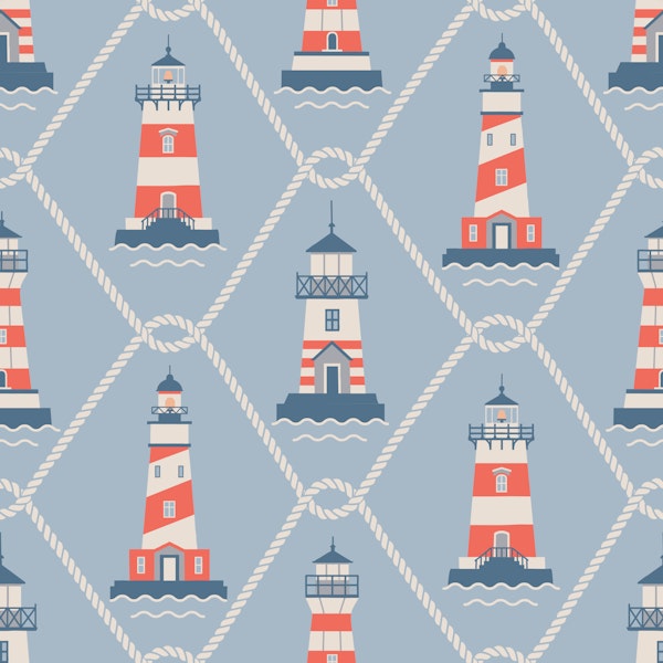 Striped Lighthouses Coastal Chic gray blue