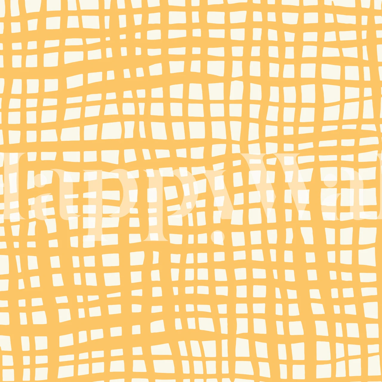Yellow retro grid pattern wall mural with white sketchy lines