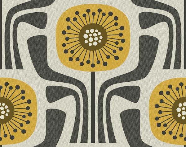 retro geometric flowers v1 - mustard, brown