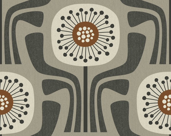 retro geometric flowers v1 - beige, brown