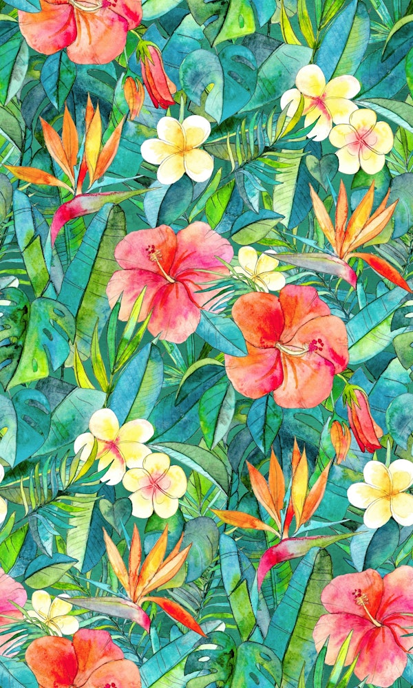 Classic Tropical Garden in Watercolors