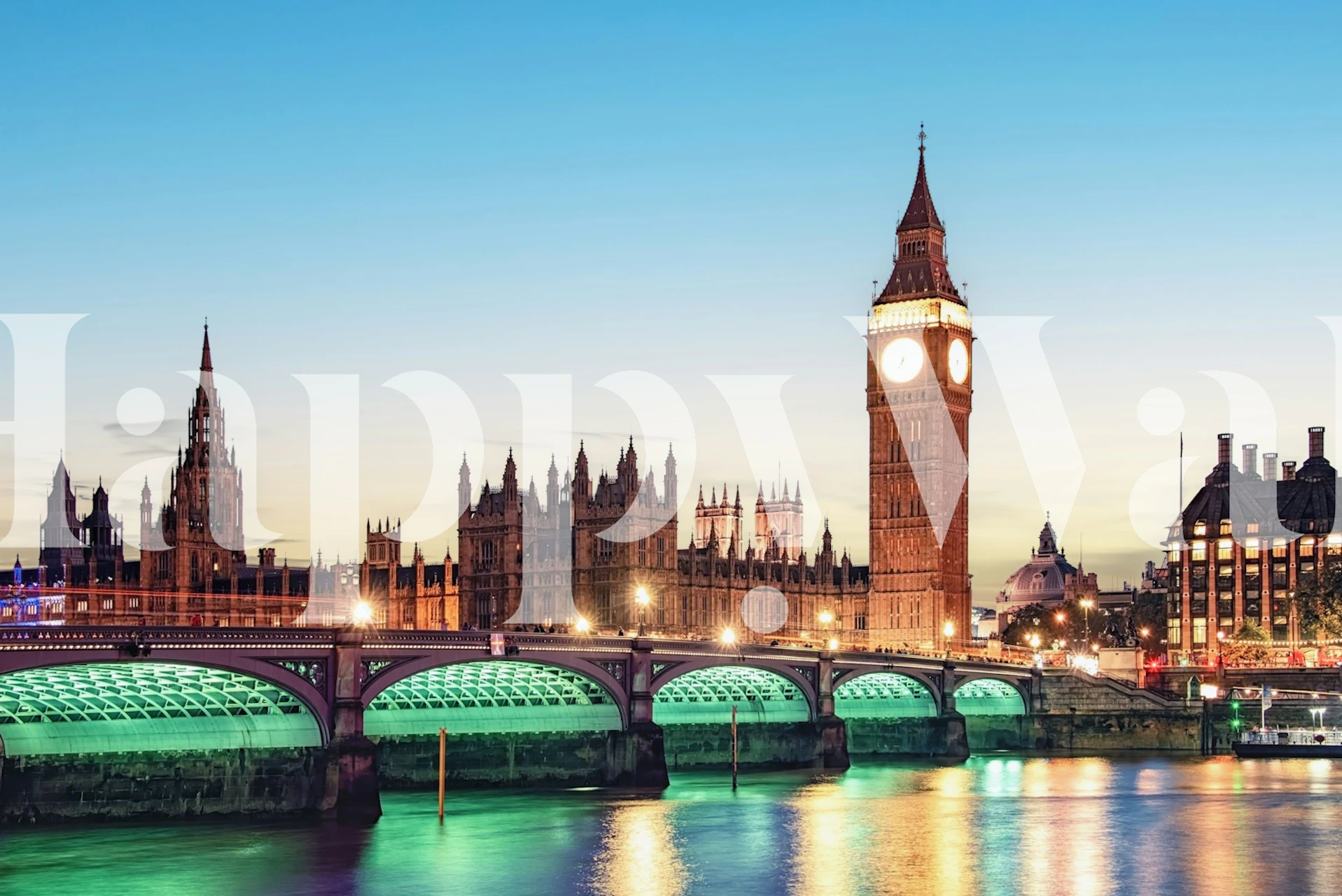 London skyline at twilight with blue and orange hues wallpaper