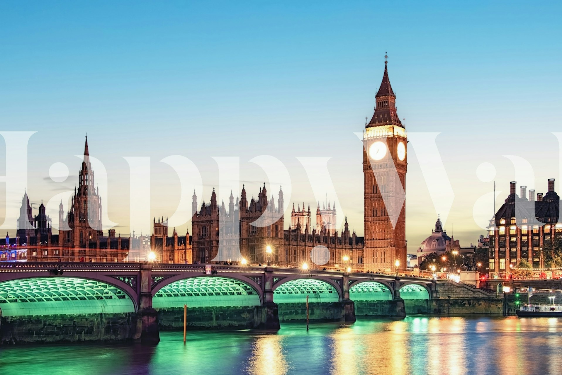 London skyline at twilight with blue and orange hues wallpaper