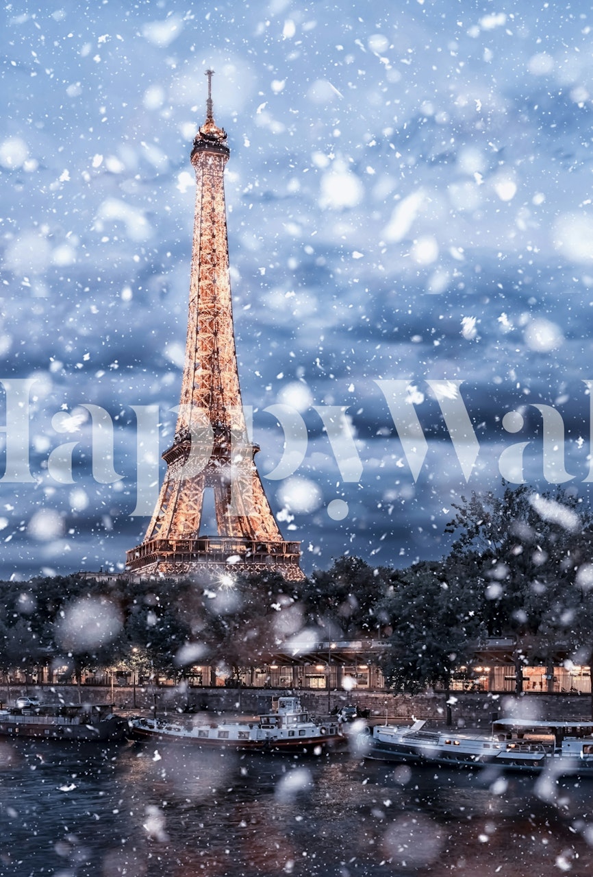 Snowing In Paris tapetti Eiffel-tornilla