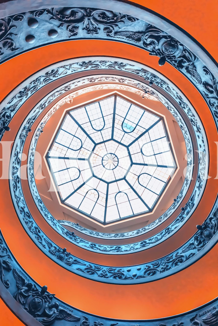 Spiral stairway wallpaper design in a room