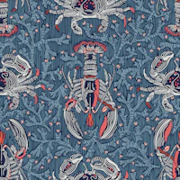 Lobster and crab coastal nostalgia navy tapetit