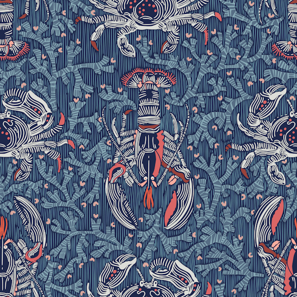 Lobster and crab coastal nostalgia navy
