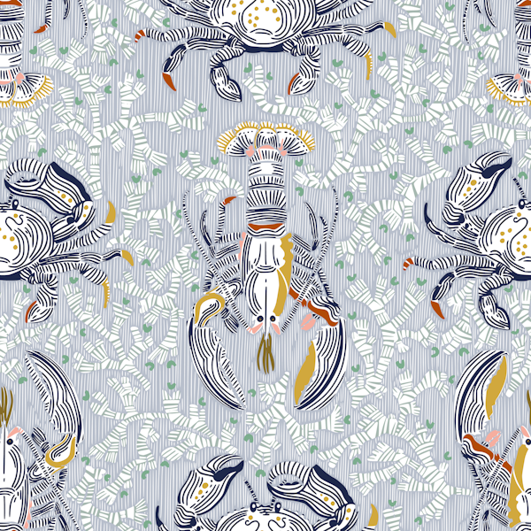 Lobster and crab coastal nostalgia grey