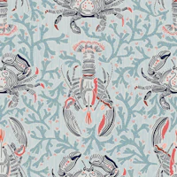 Lobster and crab coastal nostalgia mint tapetit