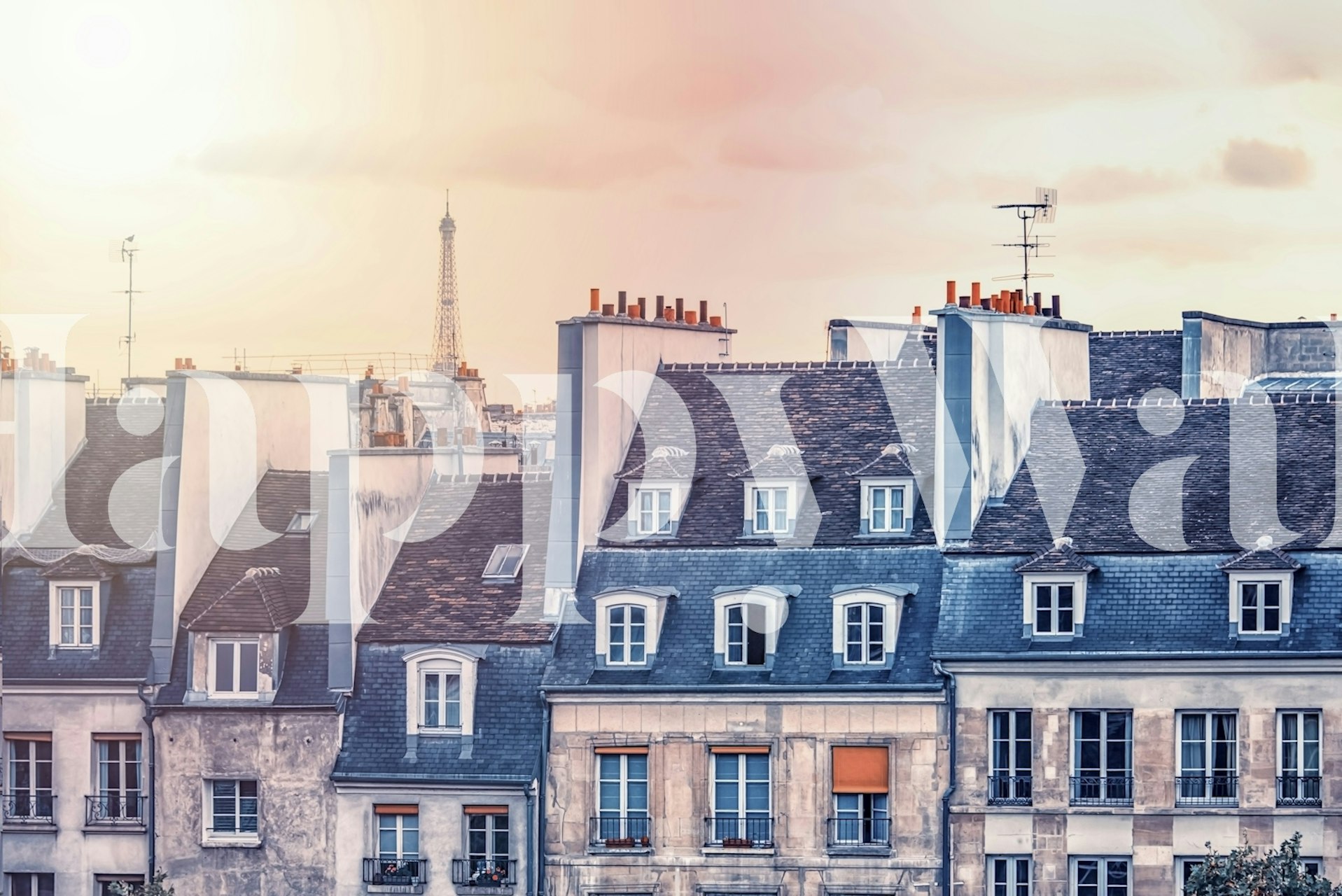 Horizonte de Paris com telhados de terracota ao pôr do sol