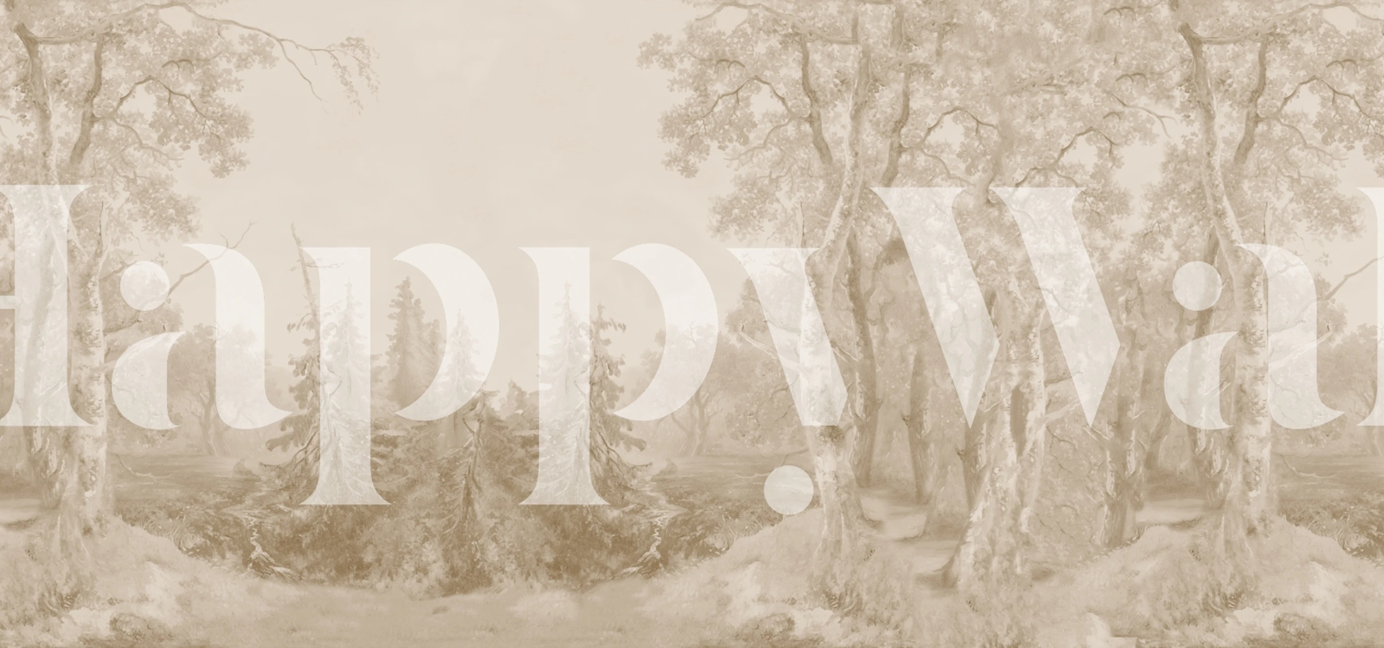 Beige forest landscape wallpaper in a room