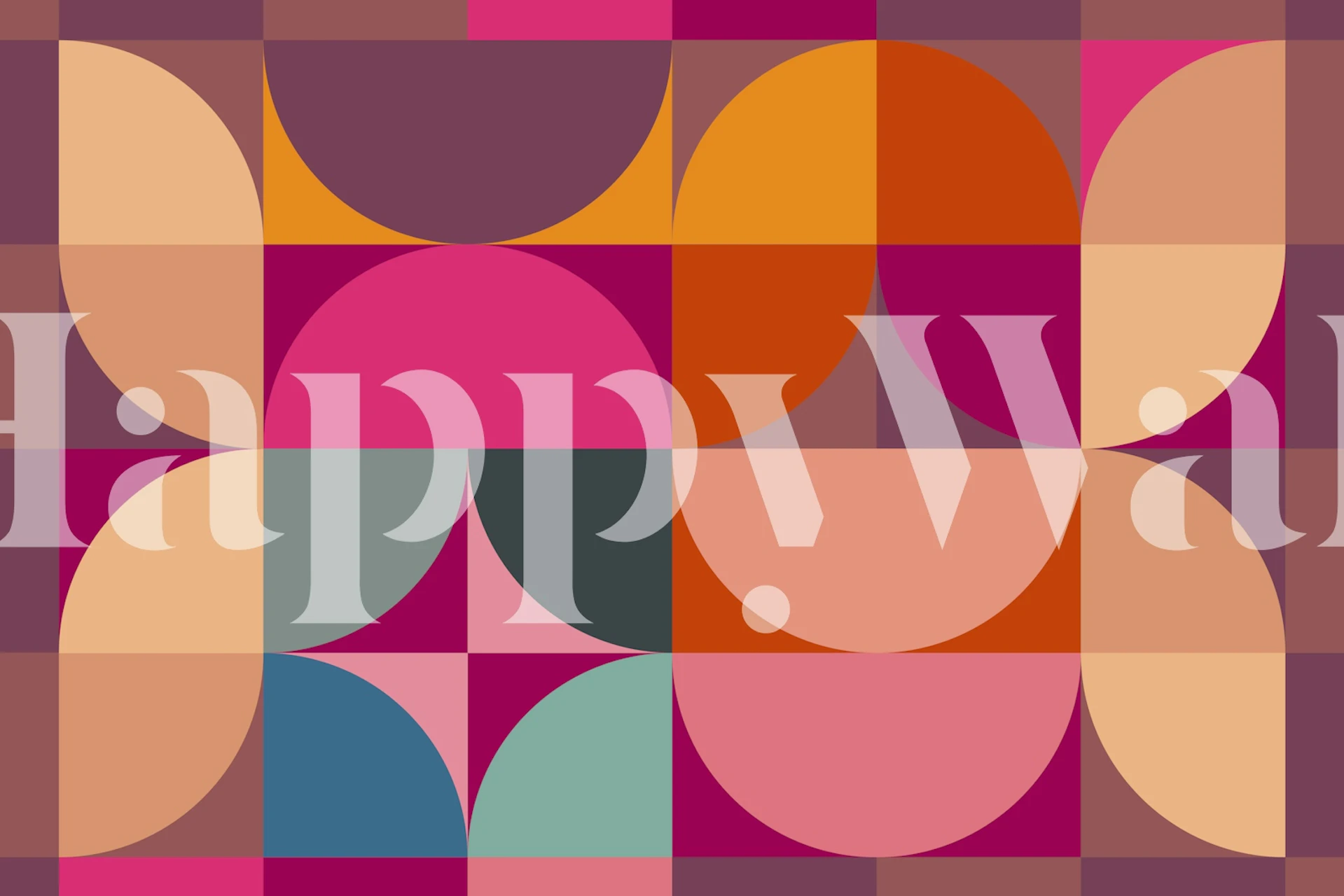 Mid-Century Spring Geometry wall mural with harmonious geometric shapes in purple, orange, and pink hues