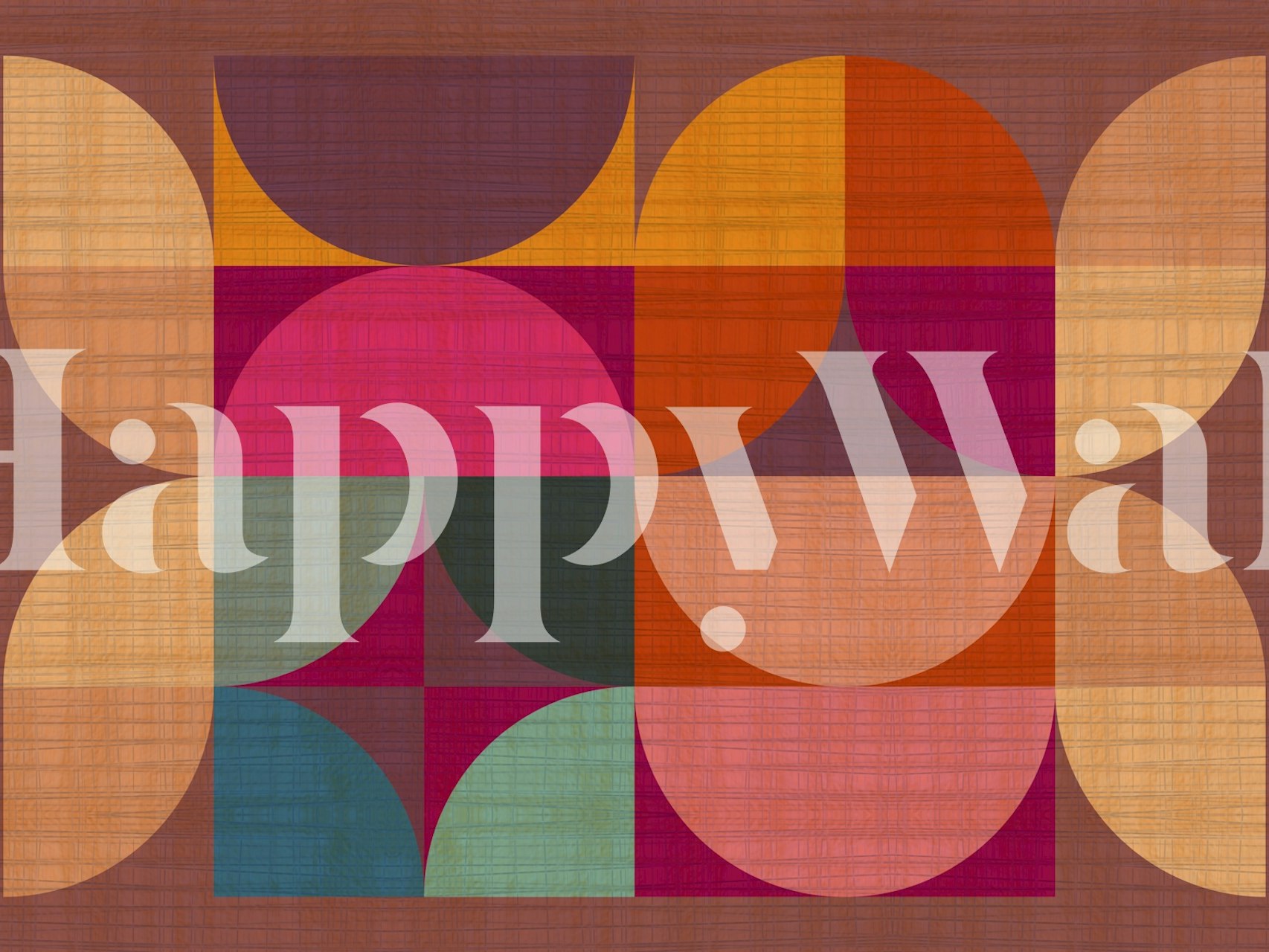 Colorful mid-century modern wall mural with overlapping semi-circles in rainbow colors