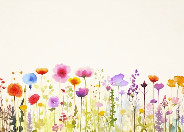 Spring Meadow Wildflower Watercolor Art