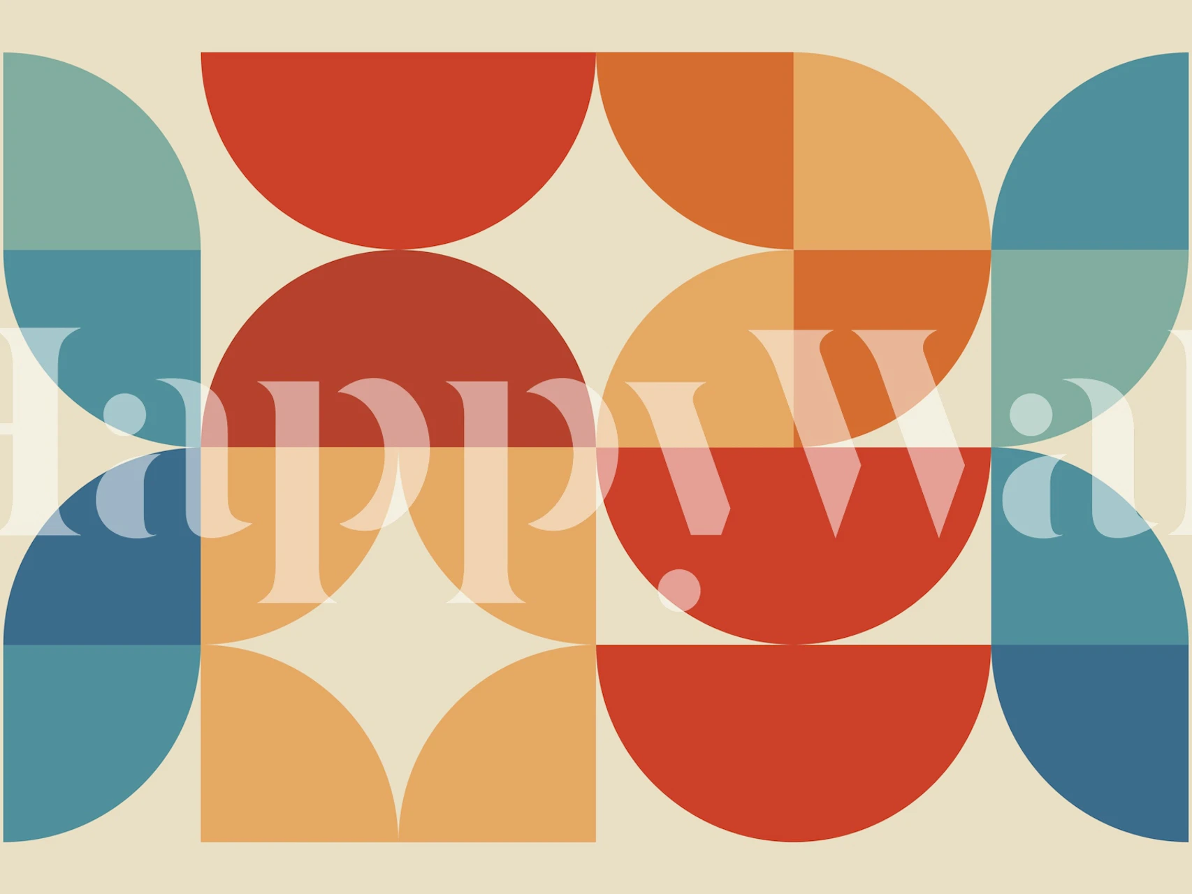 Geometric shapes in red, orange, blue, and teal on a beige background wallpaper