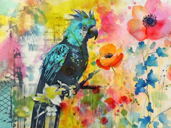 Parrot Flower Garden Watercolor