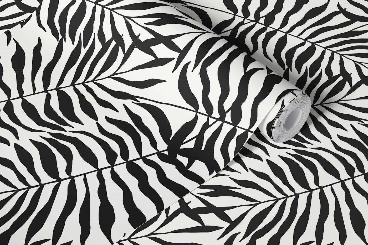 zebra leaves black and white wallpaper roll