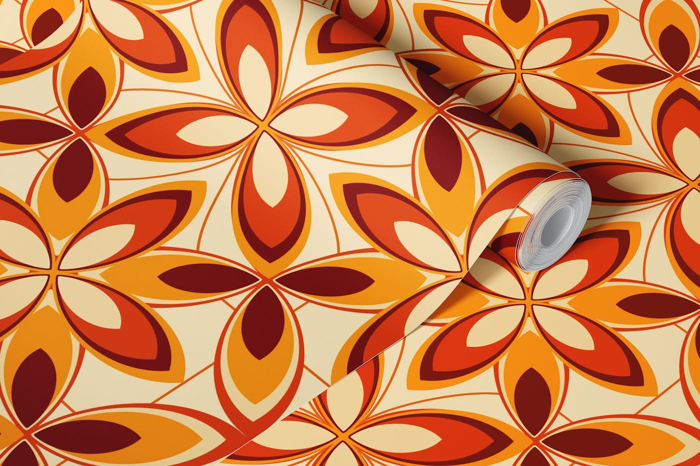 Retro illusion florals wallpaper roll