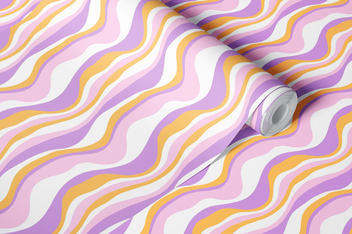 Pink and purple wavy lines wallpaper roll