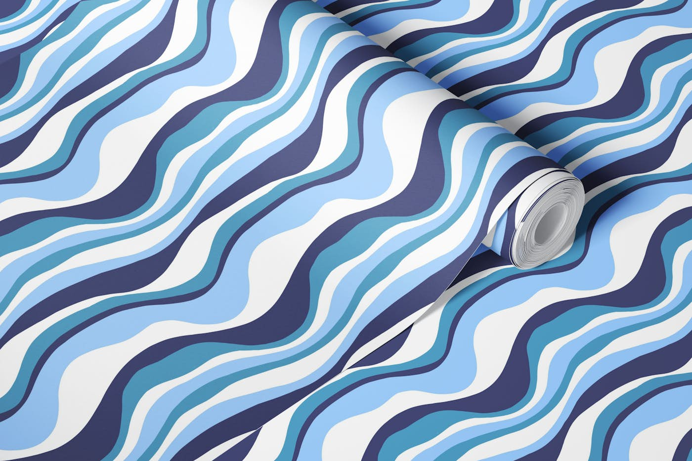 Blue wavy lines wallpaper roll