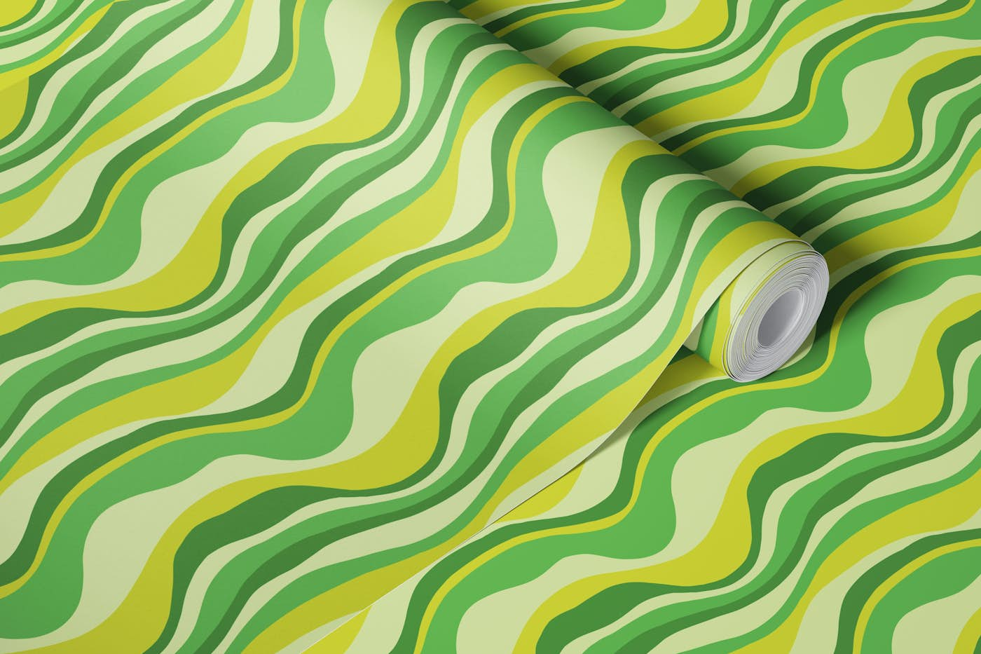 Lime green wavy lines wallpaper roll