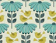 daisies with fluttering birds - green, blue