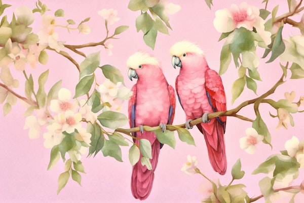 Tropical Birds Romance Watercolor