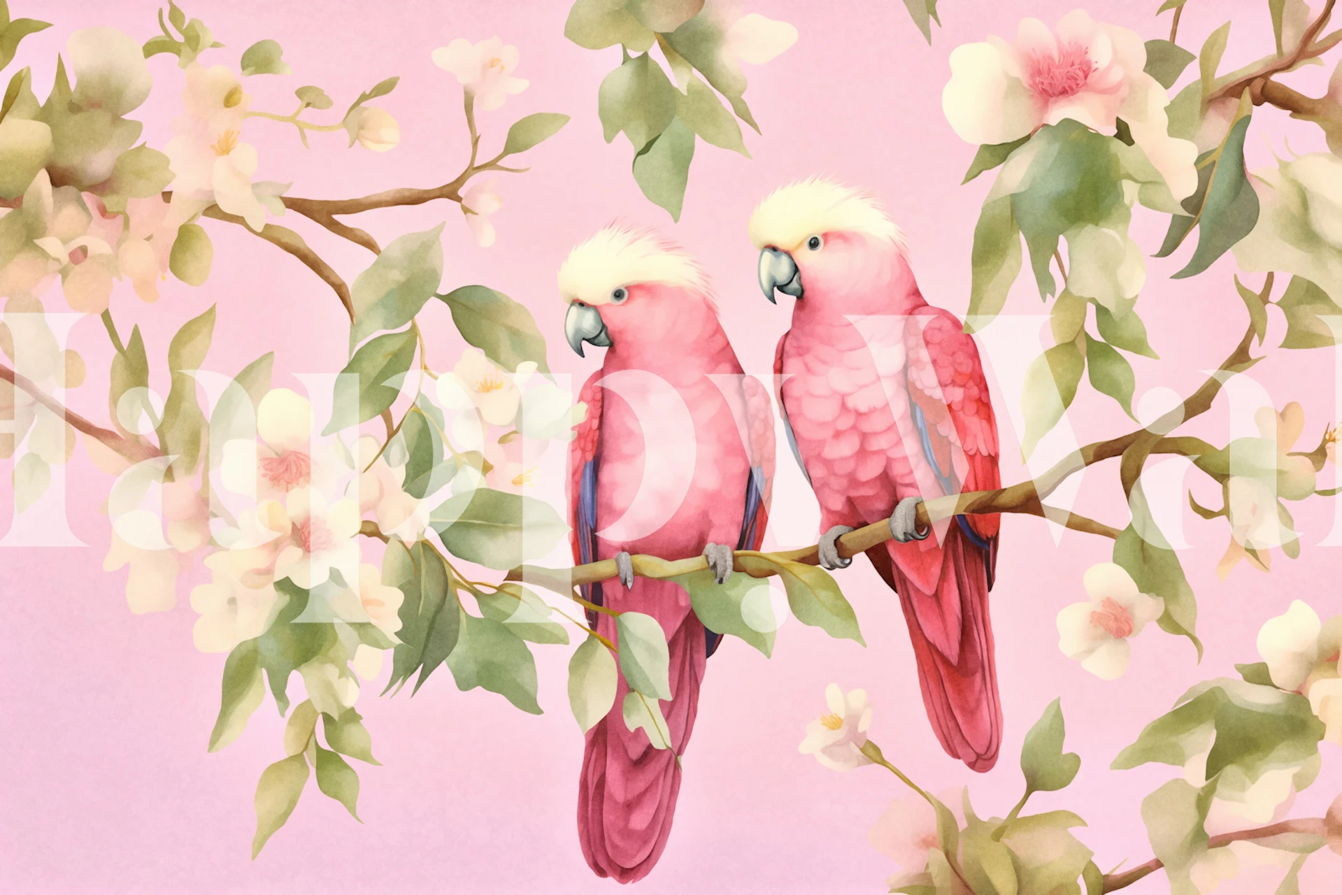Wallpaper featuring tropical birds and flowers