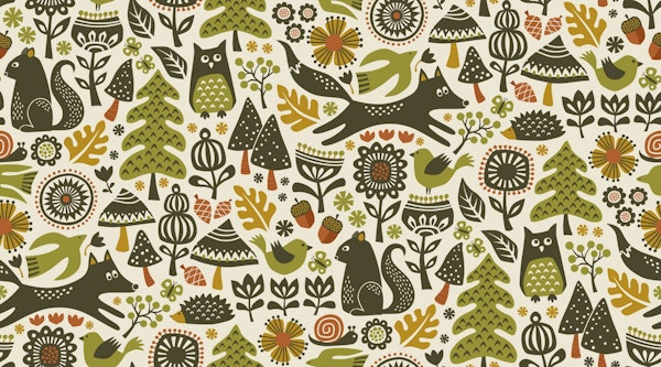 autumn forest - green, mustard