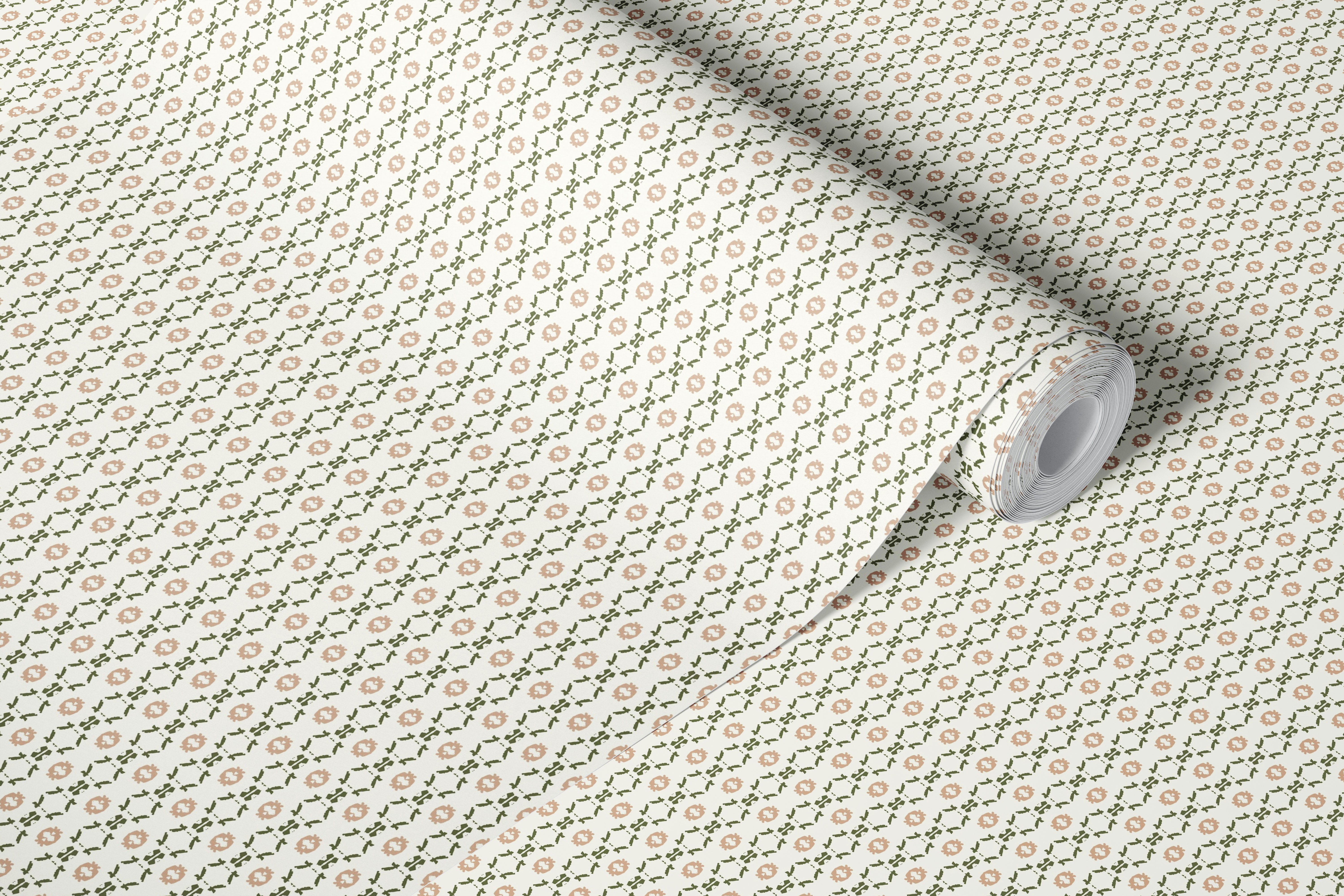 Floral pattern in green and pink on white background wallpaper